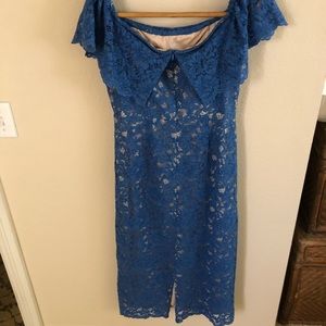 Sweet Romantic Off The Shoulder Blue LACE DRESS Sz Large